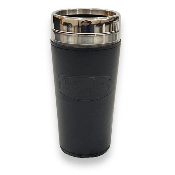 Rustic Inn Cafe 16oz Travel Mug Tumbler Faux Leather Sleeve - Picture 1 of 12